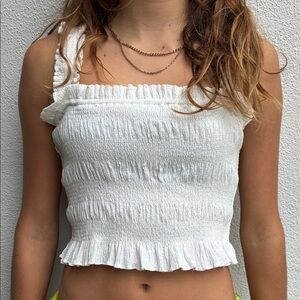 Astr White Smocked Crop Top